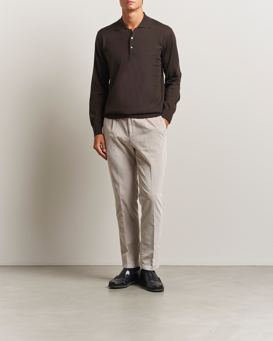 Heren | Truien | Eton | Merino Knitted Polo Dark Brown