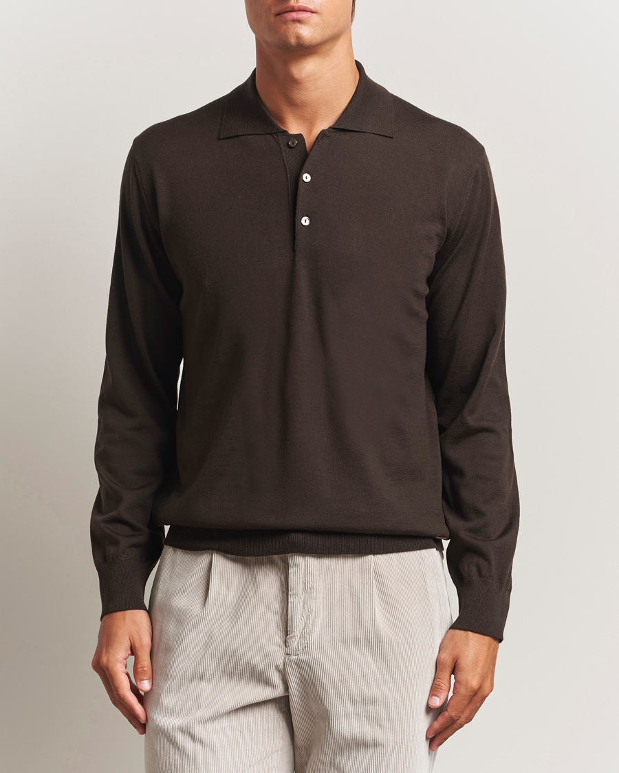 Heren | Truien | Eton | Merino Knitted Polo Dark Brown