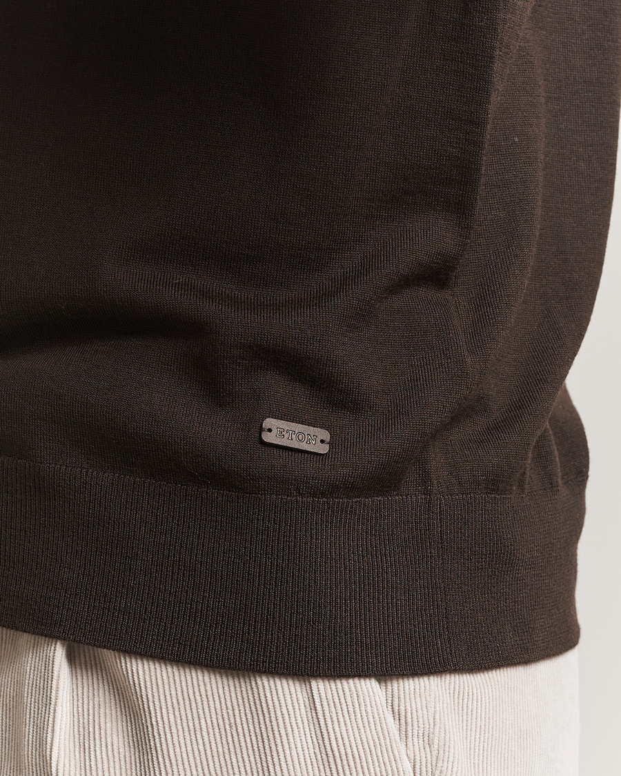 Heren | Truien | Eton | Merino Knitted Polo Dark Brown