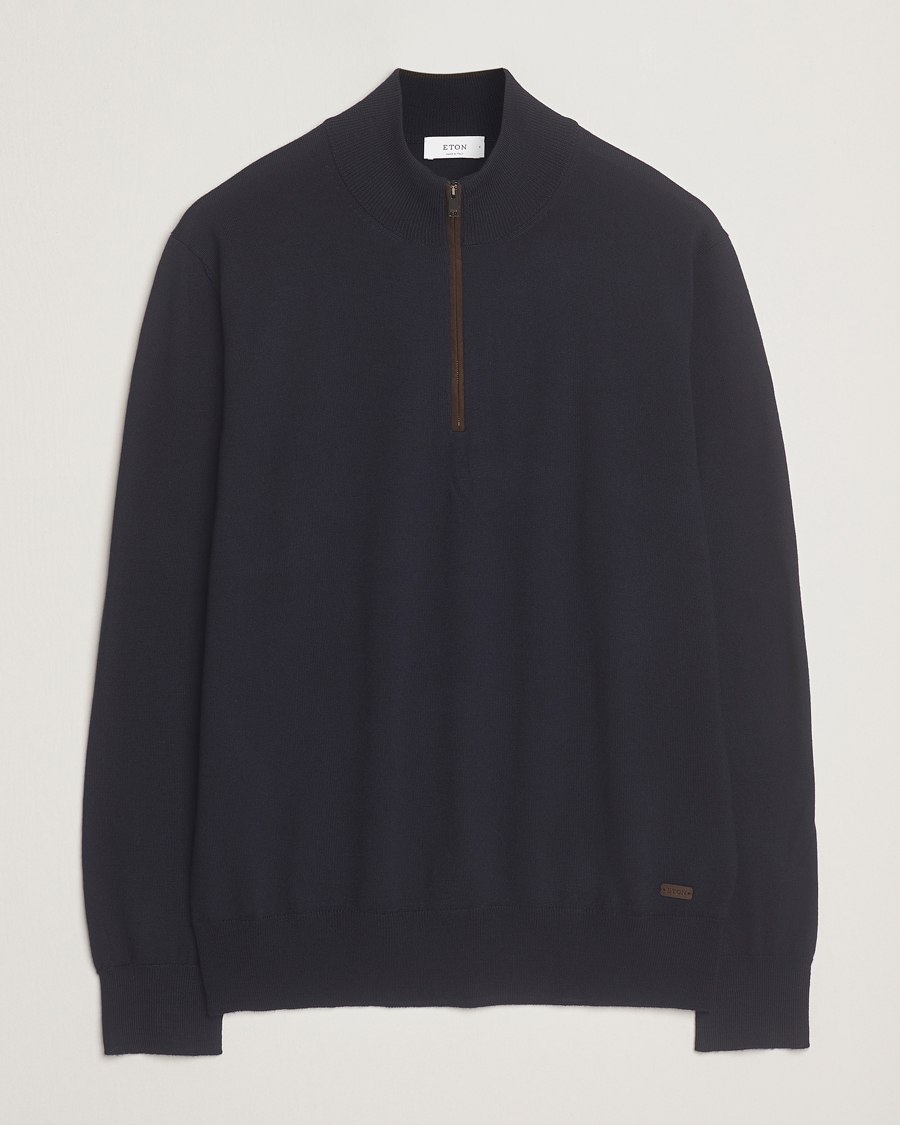 Heren | Truien | Eton | Merino Knitted Half Zip Navy