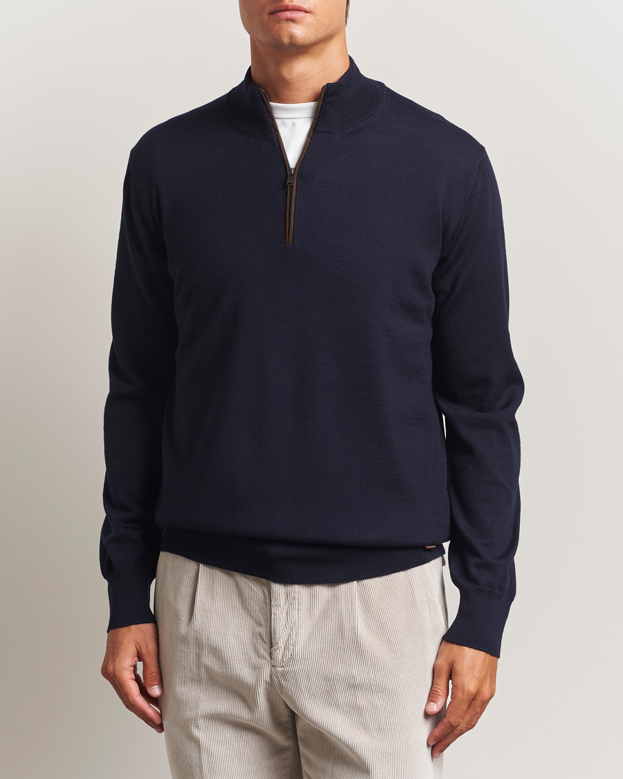 Heren | Truien | Eton | Merino Knitted Half Zip Navy