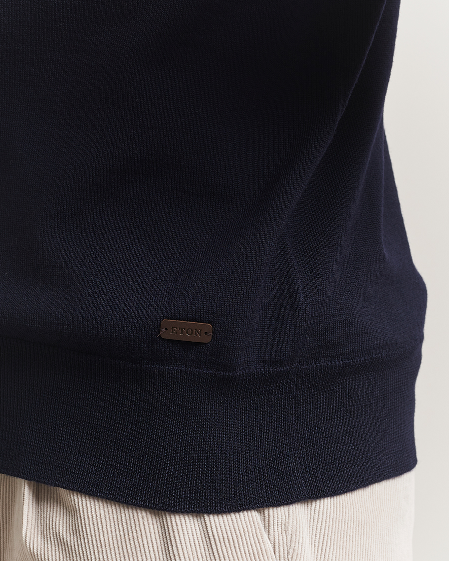 Heren | Truien | Eton | Merino Knitted Half Zip Navy
