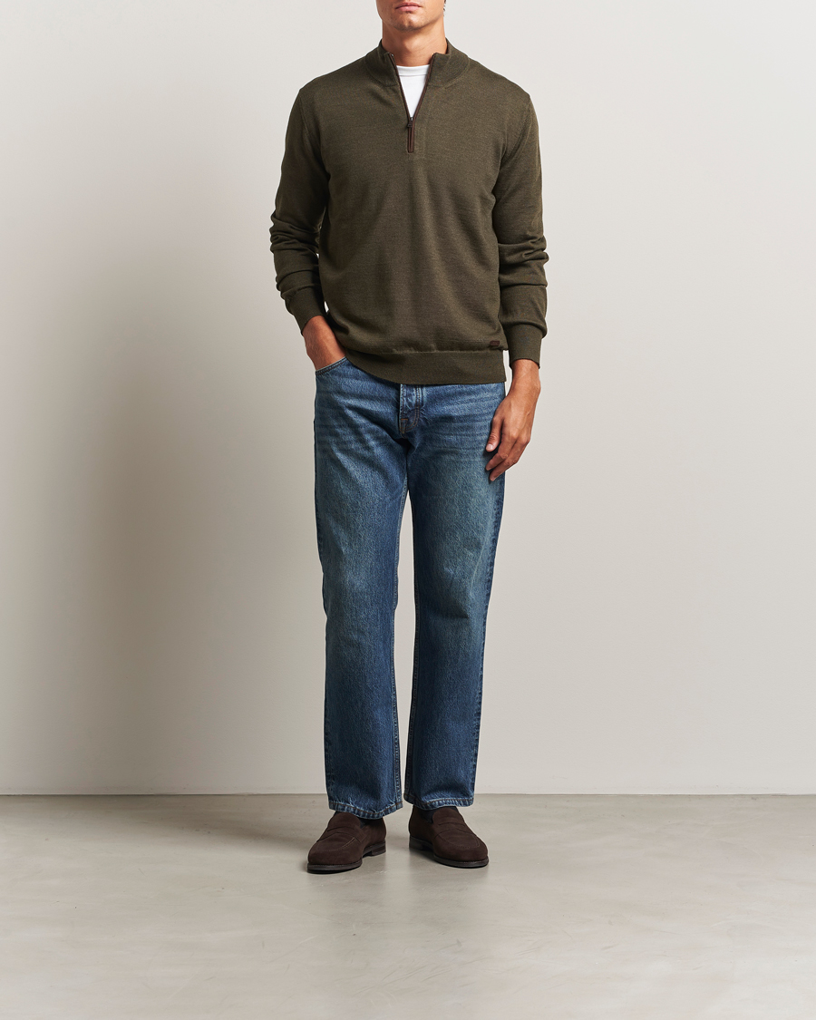 Heren | Truien | Eton | Merino Knitted Half Zip Dark Green