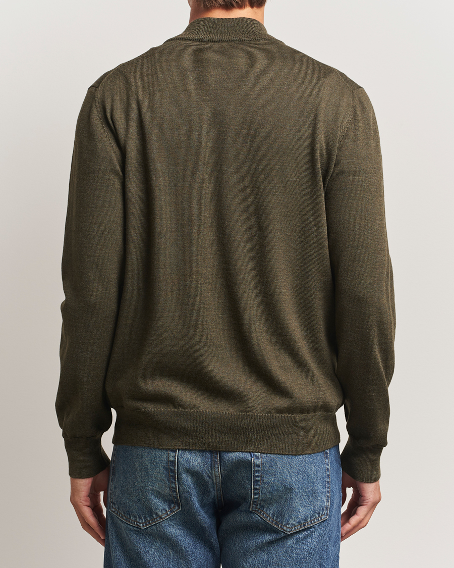 Heren | Truien | Eton | Merino Knitted Half Zip Dark Green