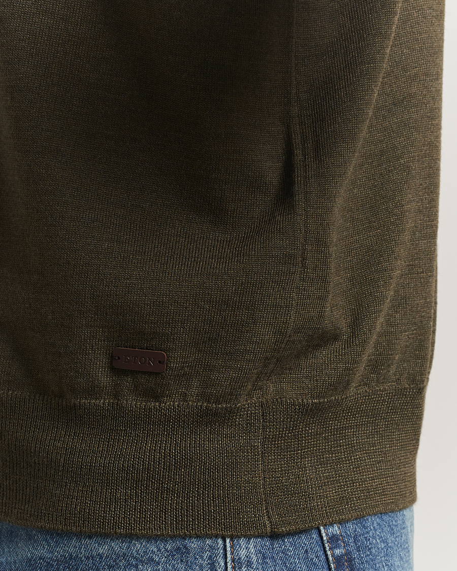 Heren | Truien | Eton | Merino Knitted Half Zip Dark Green
