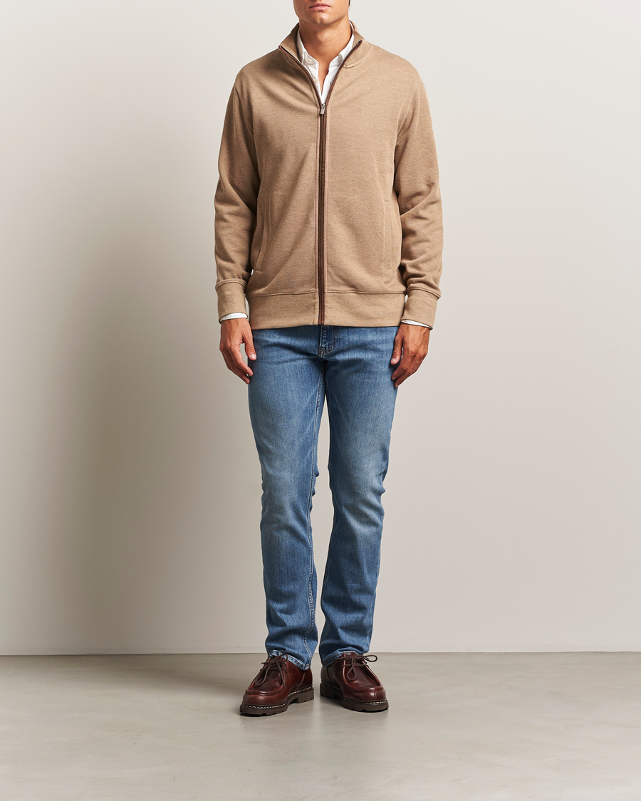 Heren | Truien | Gant | Sacker Rib Full Zip Khaki Melange
