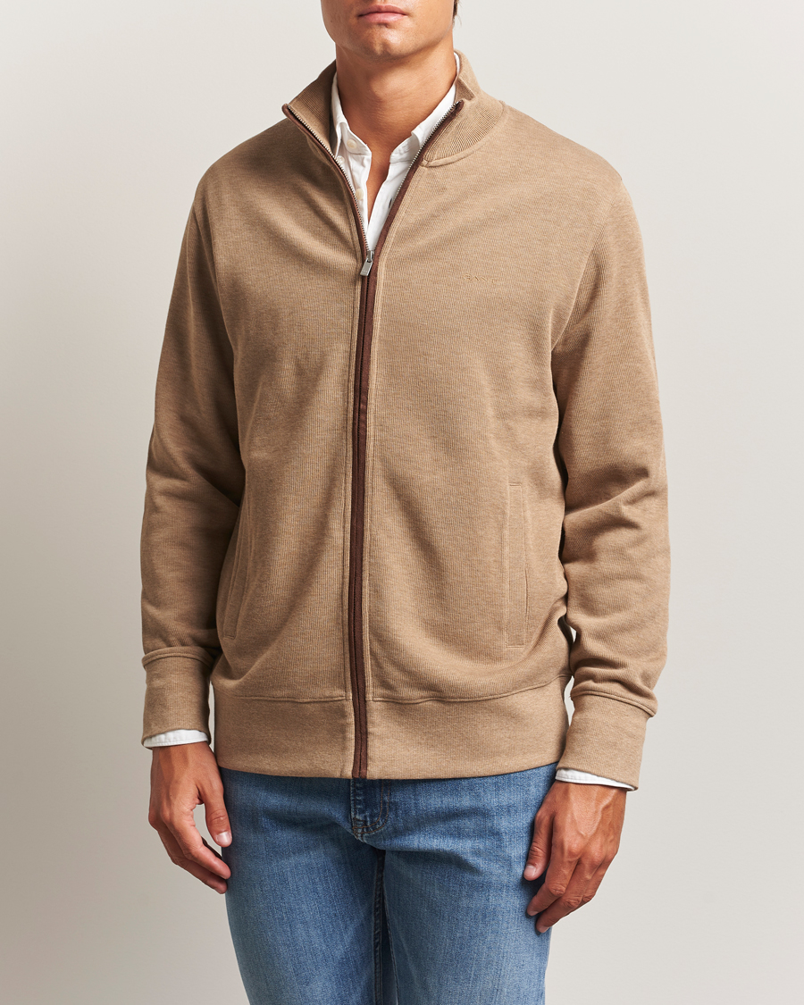 Heren | Truien | Gant | Sacker Rib Full Zip Khaki Melange