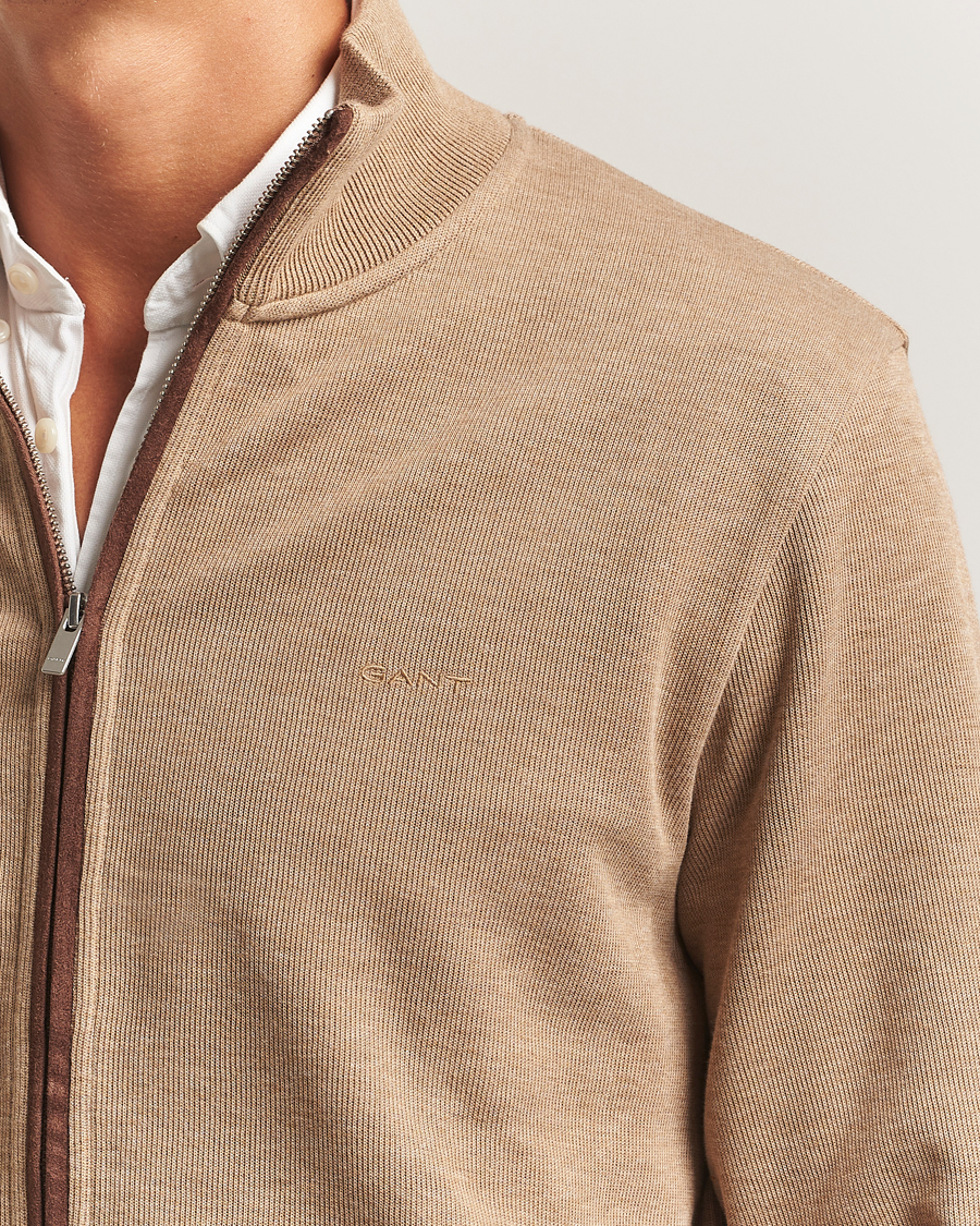 Heren | Truien | Gant | Sacker Rib Full Zip Khaki Melange