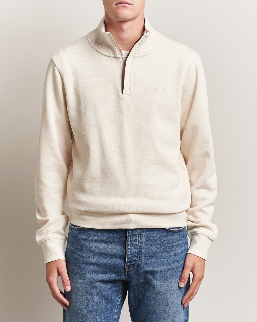 Heren | Truien | GANT | Sacker Rib Half Zip Cream