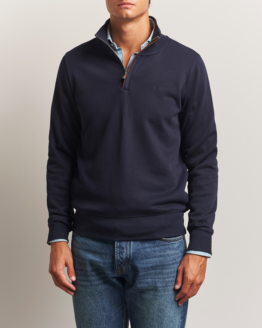 Heren | Truien | GANT | Sacker Rib Half Zip Evening Blue