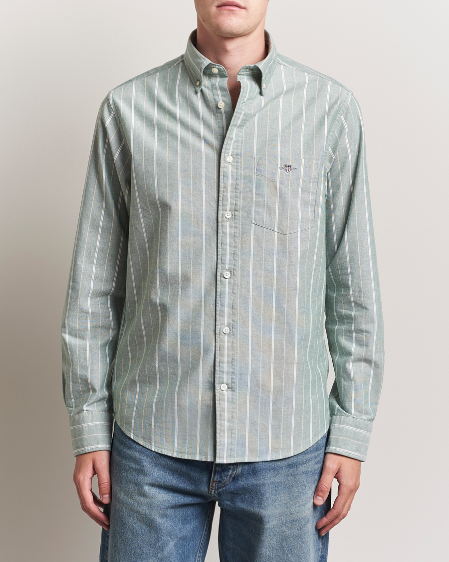 Heren | Overhemden | GANT | Regular Fit Classic Striped Oxford Shirt Forest Green