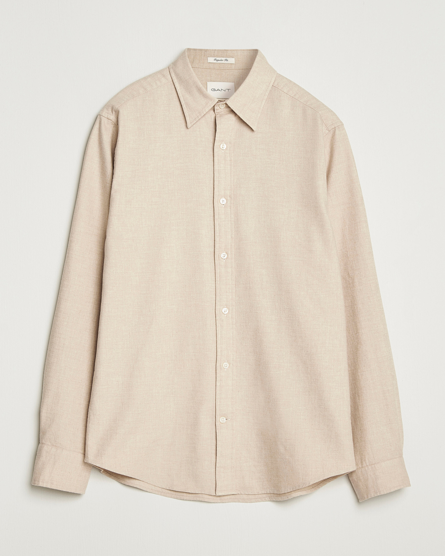 Heren | Overhemden | GANT | Regular Fit Flannel Shirt Light Beige Melange