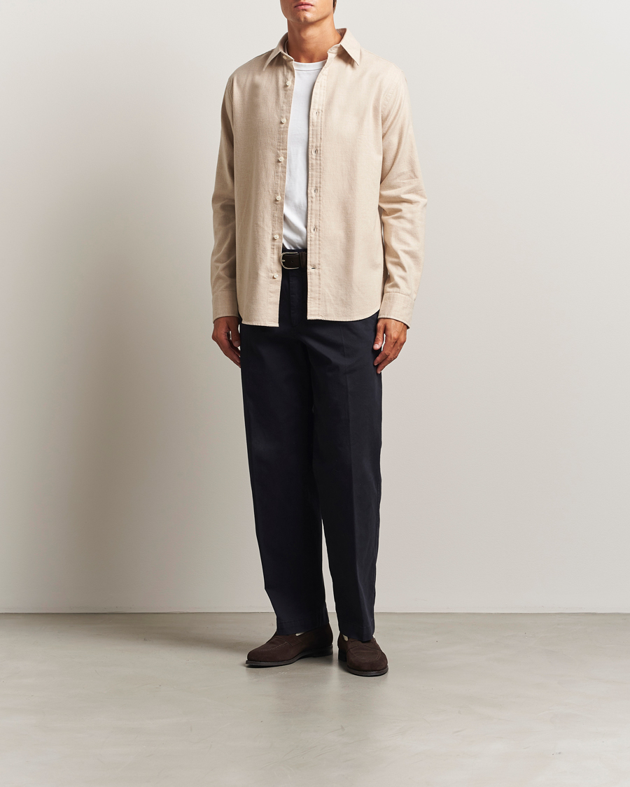 Heren | Overhemden | GANT | Regular Fit Flannel Shirt Light Beige Melange