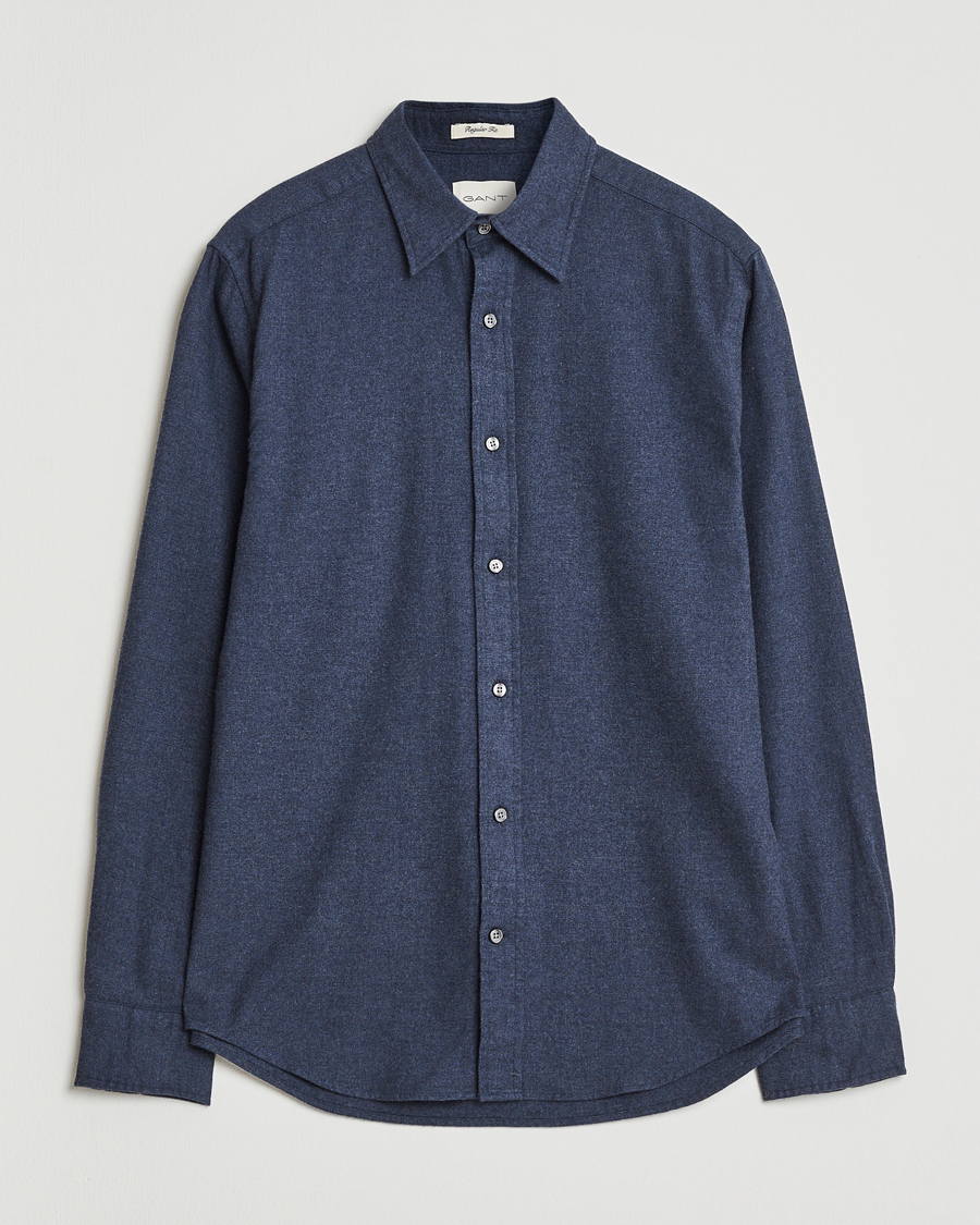 Heren | Overhemden | GANT | Regular Fit Flannel Shirt Dark Indigo Melange