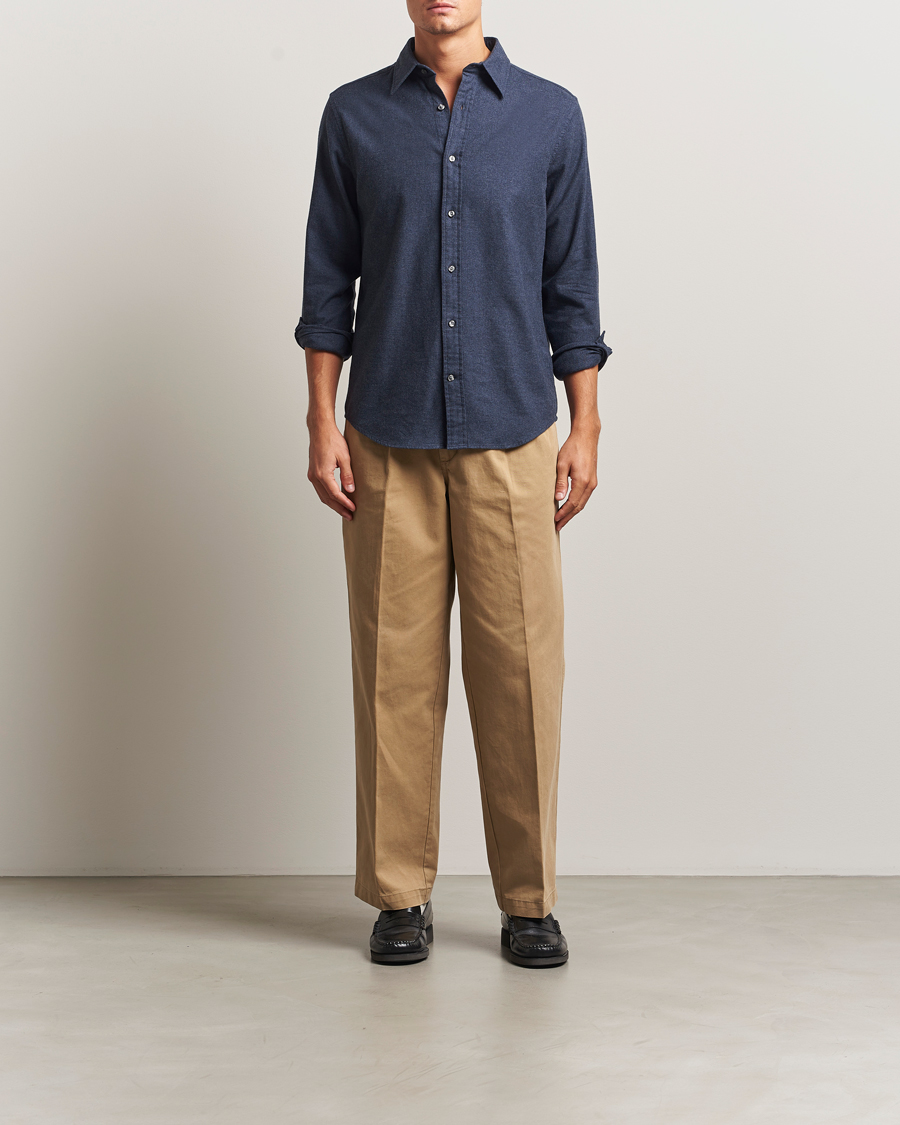 Heren | Overhemden | GANT | Regular Fit Flannel Shirt Dark Indigo Melange