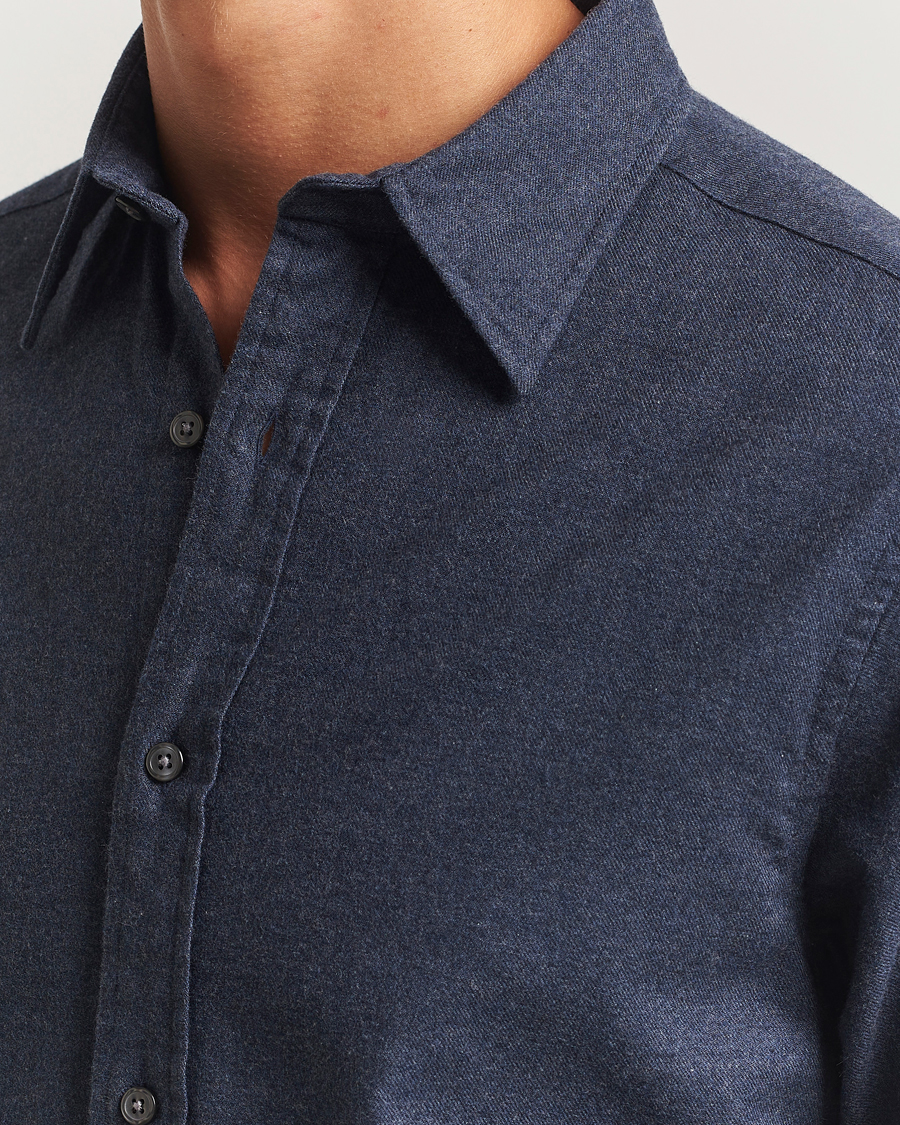 Heren | Overhemden | GANT | Regular Fit Flannel Shirt Dark Indigo Melange
