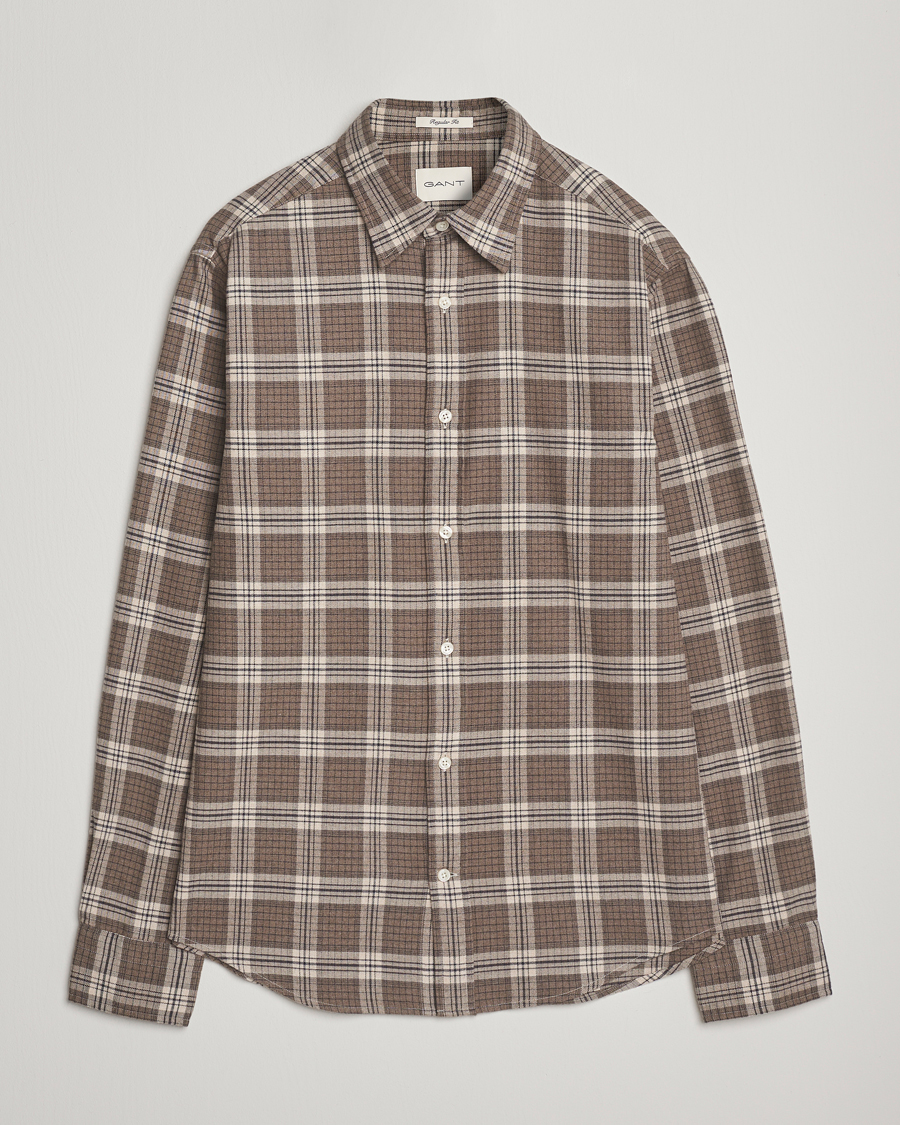 Heren | Overhemden | GANT | Regular Fit Checked Flannel Shirt Dark Hazelnut Melange