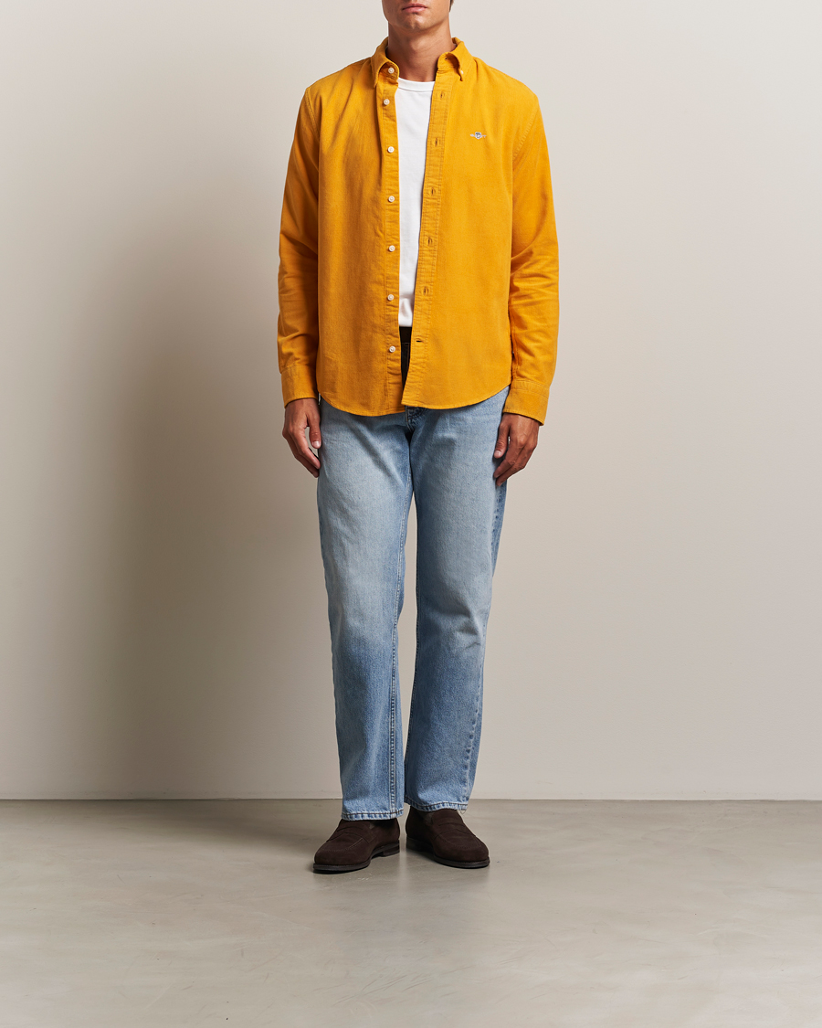 Heren | Overhemden | GANT | Regular Fit Corduroy Shirt Yellow Lichen