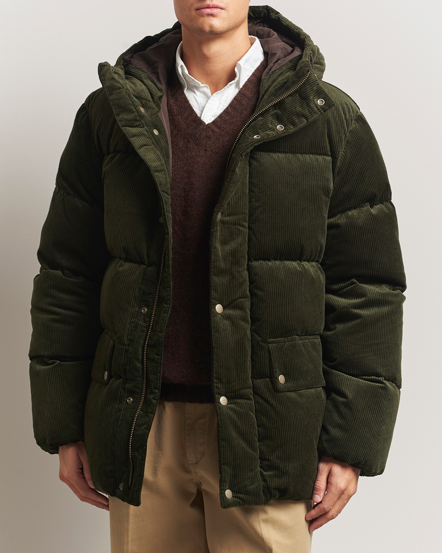 Heren | Jassen | GANT | Corduroy Down Hooded Puffer Jacket Green Lagoon
