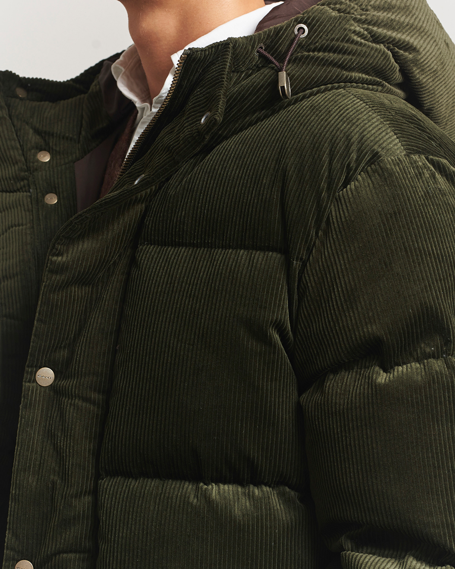 Heren | Jassen | GANT | Corduroy Down Hooded Puffer Jacket Green Lagoon