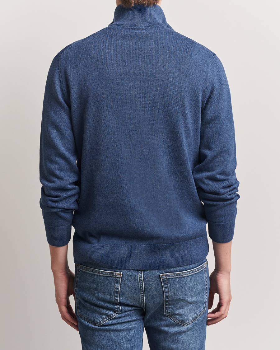 Heren | Truien | GANT | Casual Cotton Full Zip Dark Jeans Blue Melange