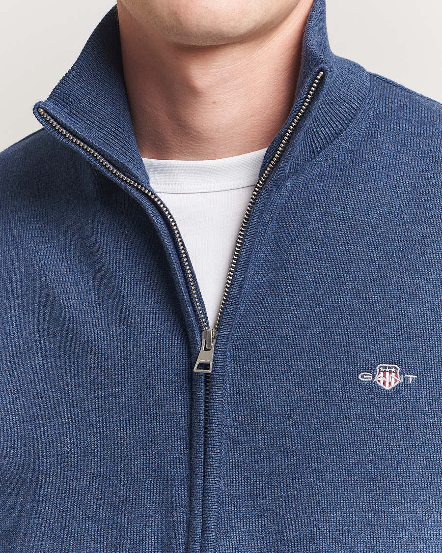 Heren | Truien | GANT | Casual Cotton Full Zip Dark Jeans Blue Melange