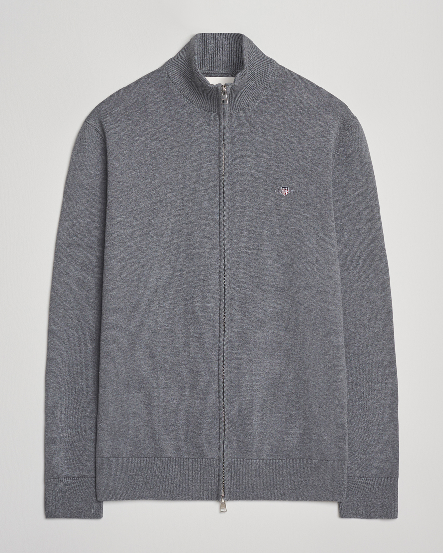 Heren | Truien | GANT | Casual Cotton Full Zip Dark Grey Melange