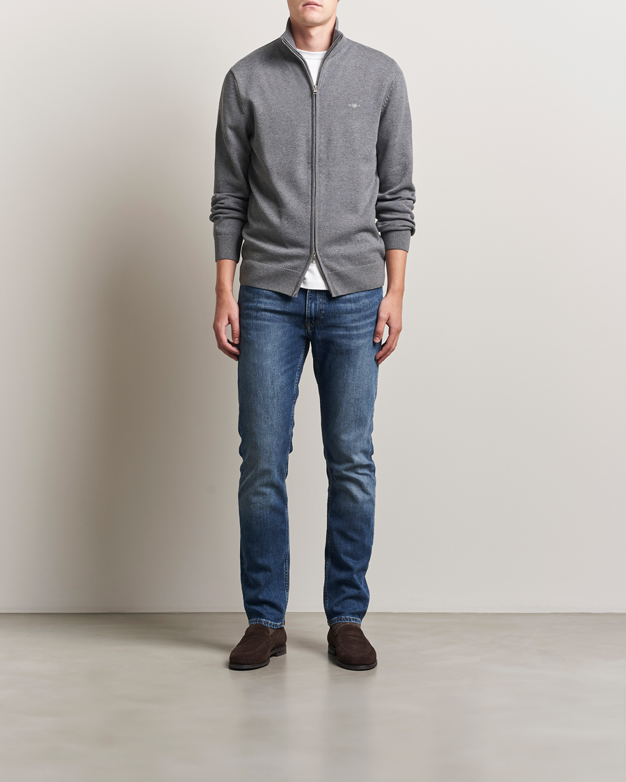 Heren | Truien | Gant | Casual Cotton Full Zip Dark Grey Melange
