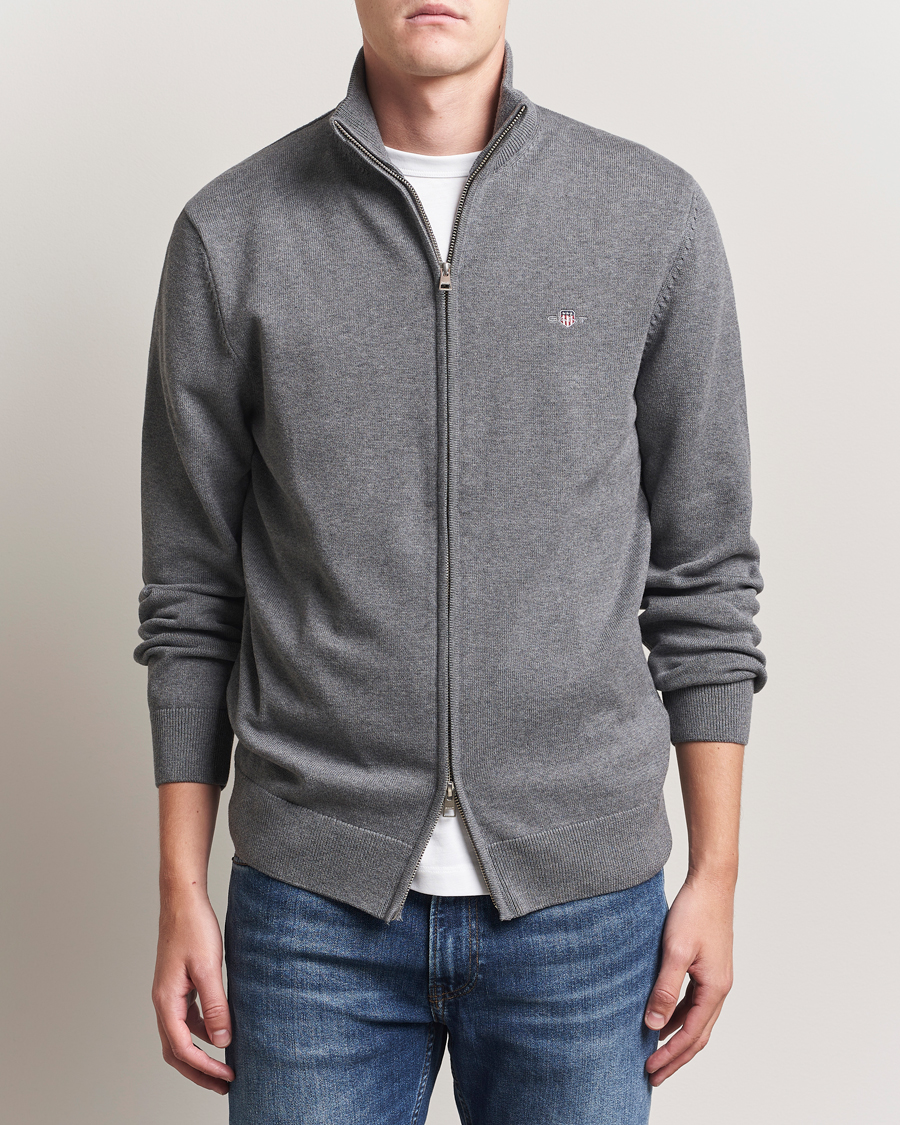 Heren | Truien | Gant | Casual Cotton Full Zip Dark Grey Melange