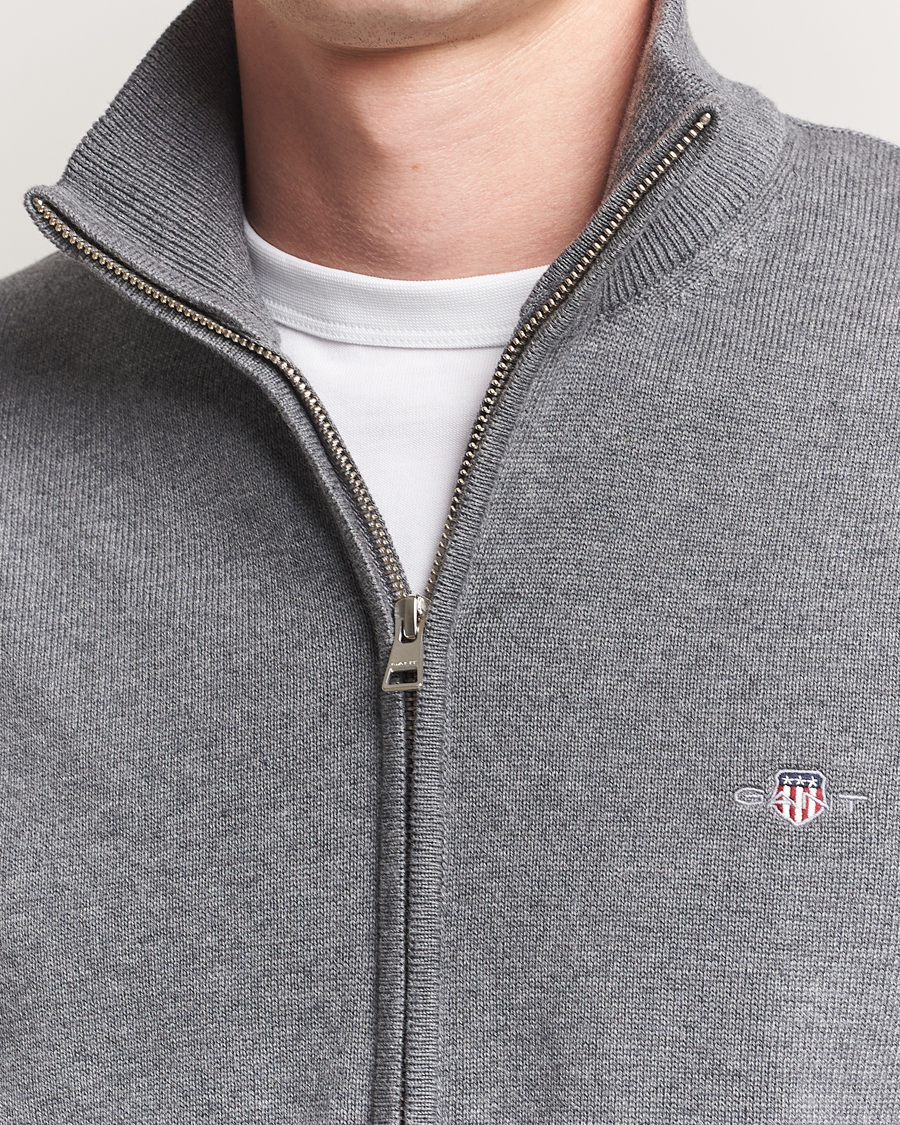 Heren | Truien | Gant | Casual Cotton Full Zip Dark Grey Melange