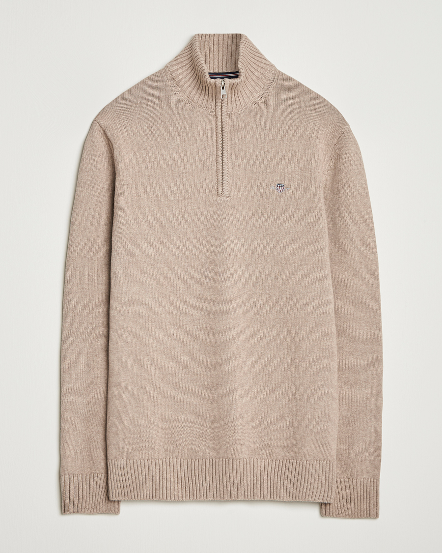 Heren | Truien | GANT | Casual Cotton Half Zip Dark Sand Melange