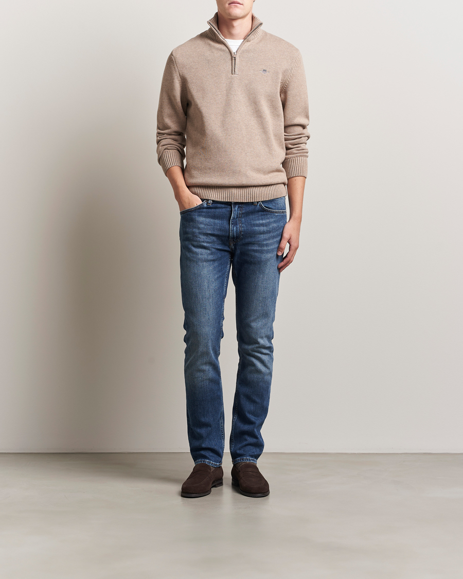 Heren | Truien | GANT | Casual Cotton Half Zip Dark Sand Melange