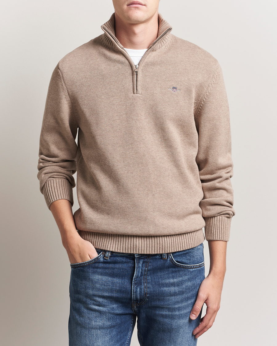 Heren | Truien | GANT | Casual Cotton Half Zip Dark Sand Melange