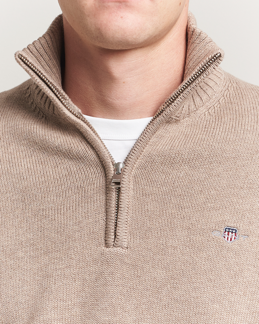 Heren | Truien | GANT | Casual Cotton Half Zip Dark Sand Melange