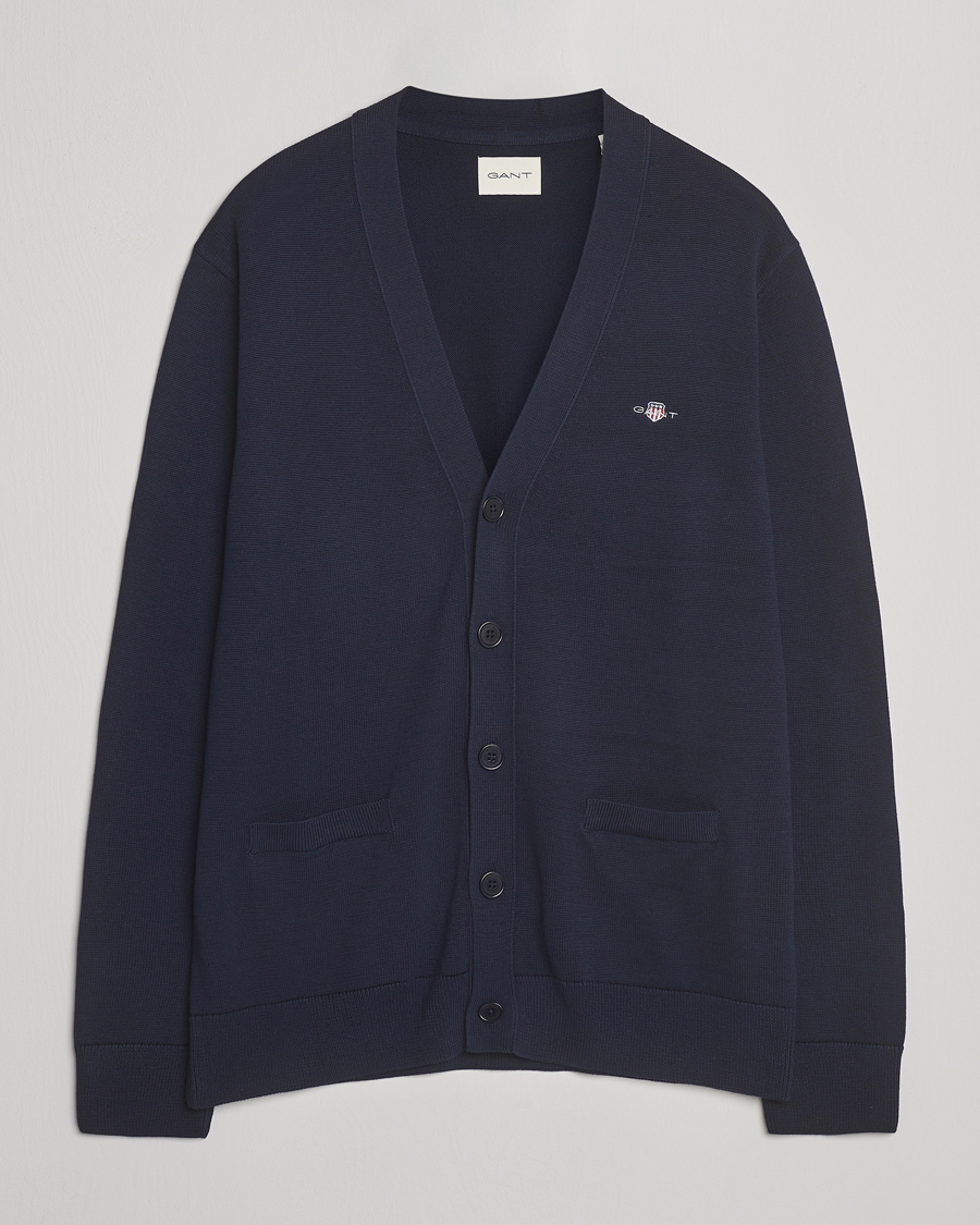 Heren | Truien | Gant | Casual Cotton Cardigan Evening Blue