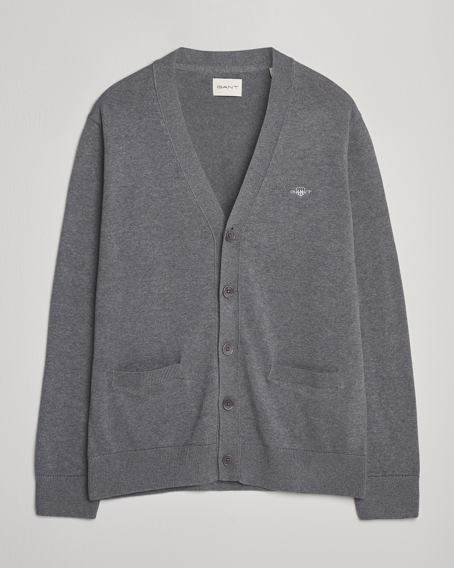 Heren | Truien | Gant | Casual Cotton Cardigan Dark Grey Melange