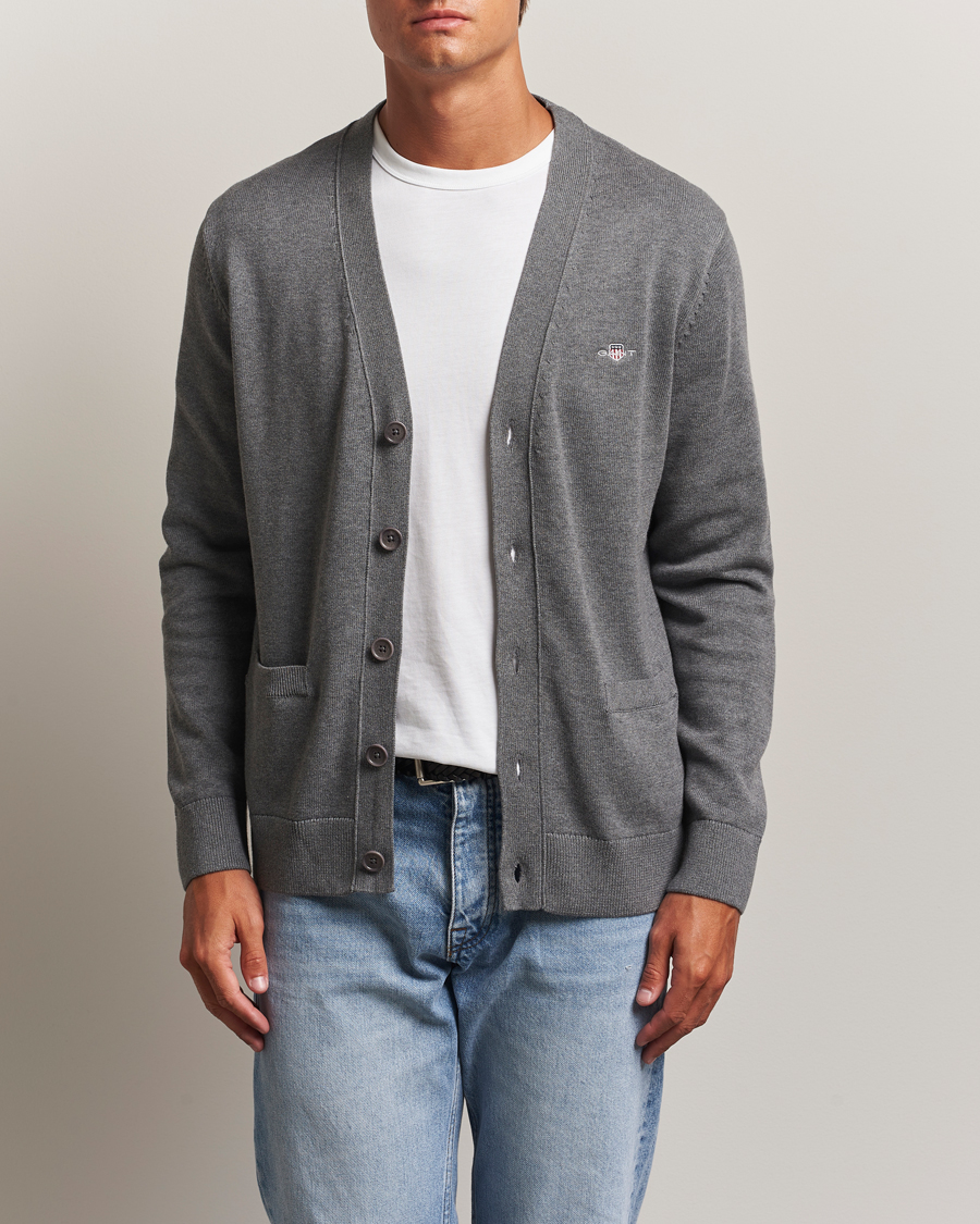 Heren | Truien | Gant | Casual Cotton Cardigan Dark Grey Melange