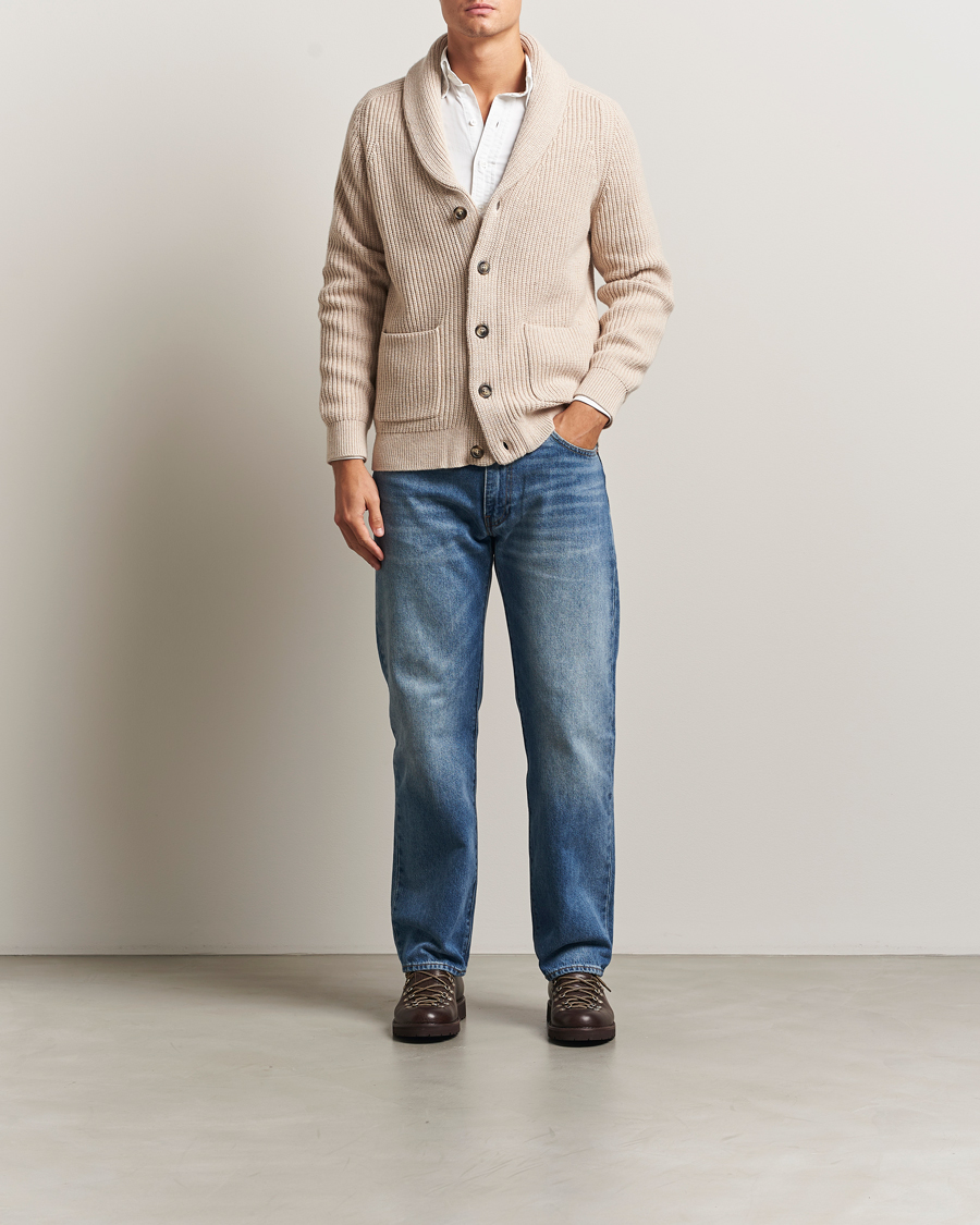 Heren | Truien | GANT | Wool Knitted Shawl Collar Cardigan Light Beige Melange