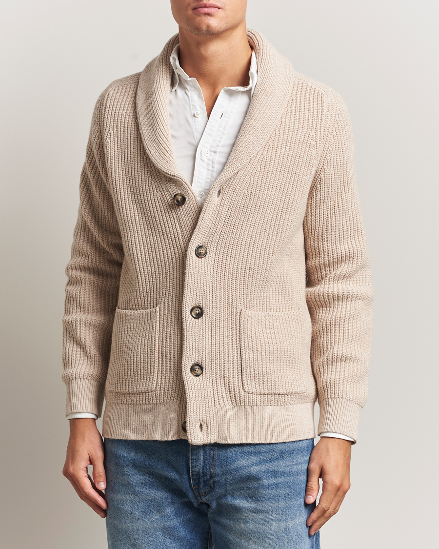 Heren | Truien | GANT | Wool Knitted Shawl Collar Cardigan Light Beige Melange