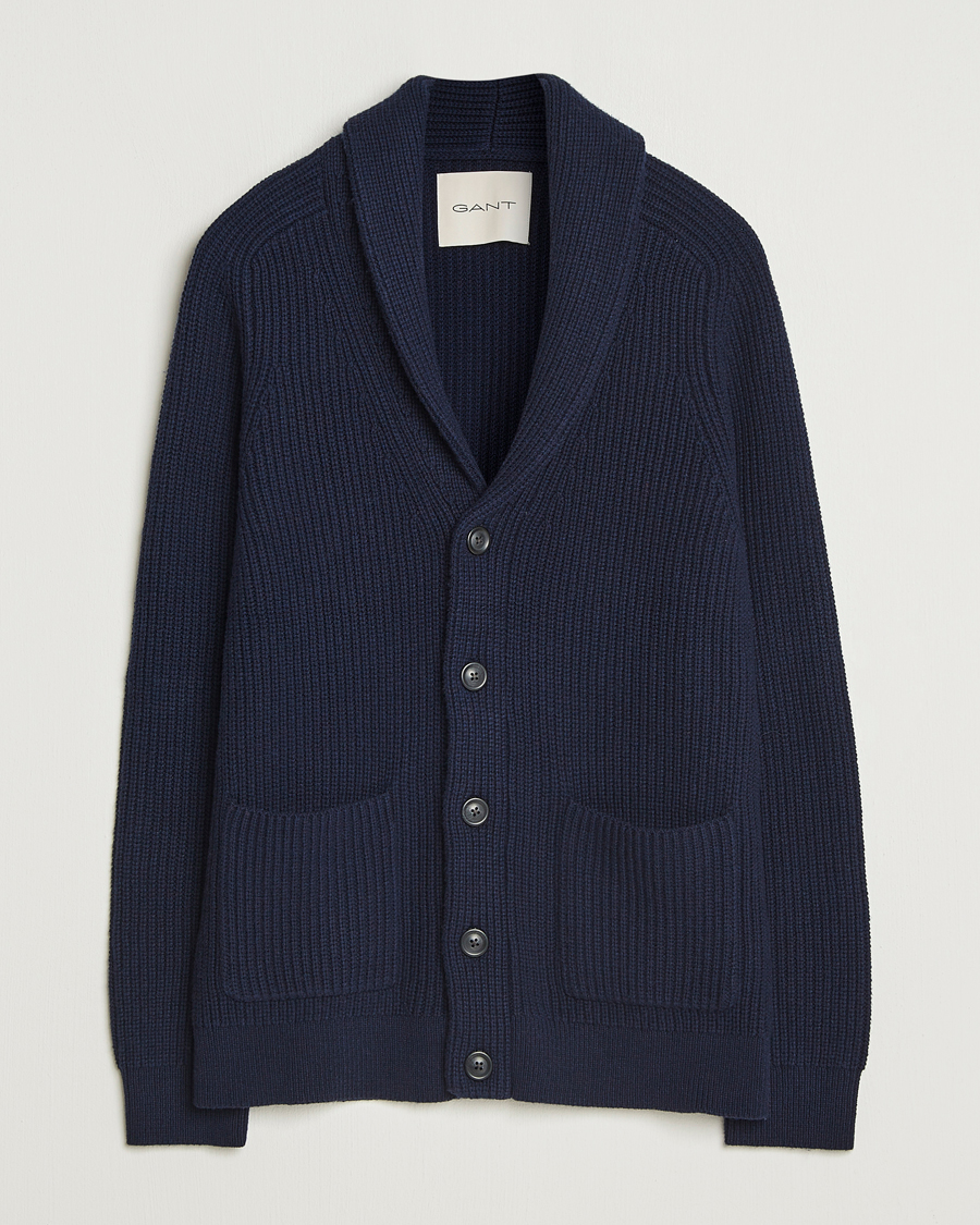 Heren | Truien | GANT | Wool Knitted Shawl Collar Cardigan Evening Blue