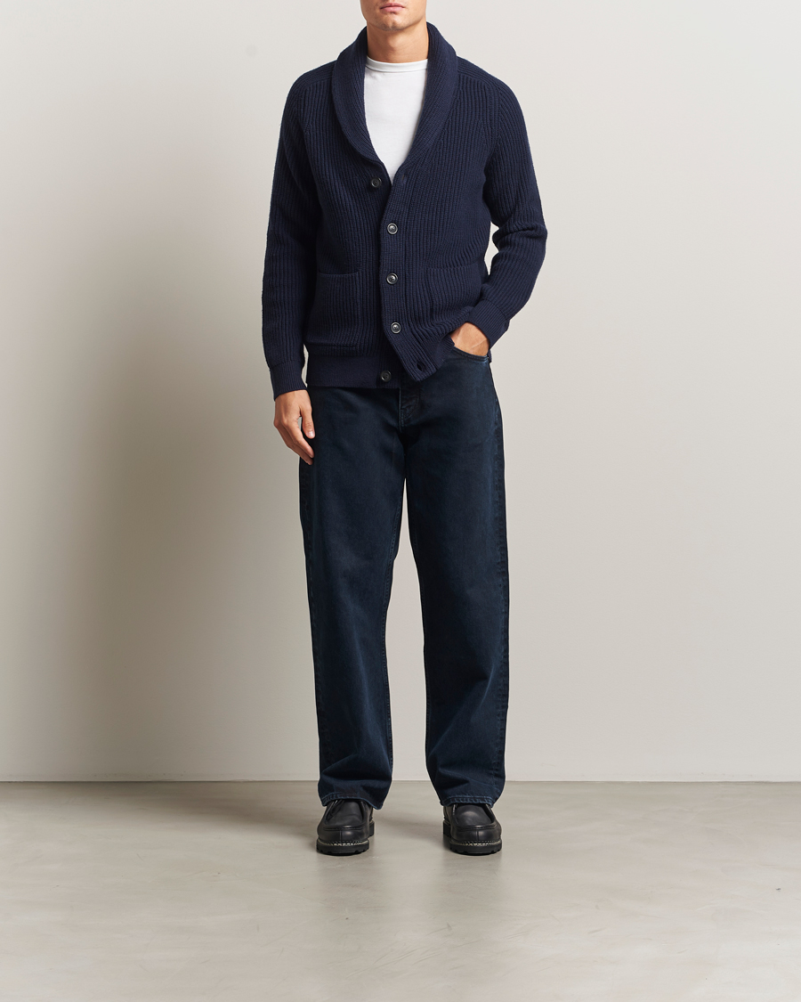Heren | Truien | GANT | Wool Knitted Shawl Collar Cardigan Evening Blue