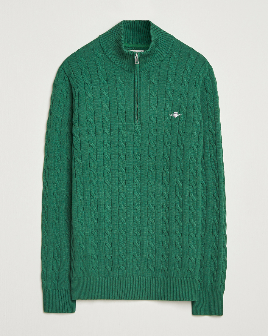 Heren | Truien | GANT | Cotton Cable Half Zip Forest Green