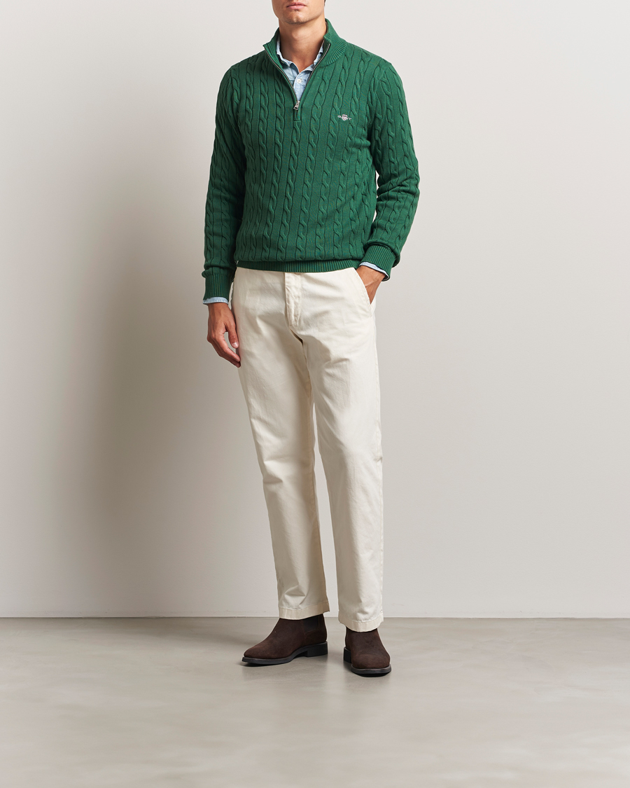 Heren | Truien | GANT | Cotton Cable Half Zip Forest Green