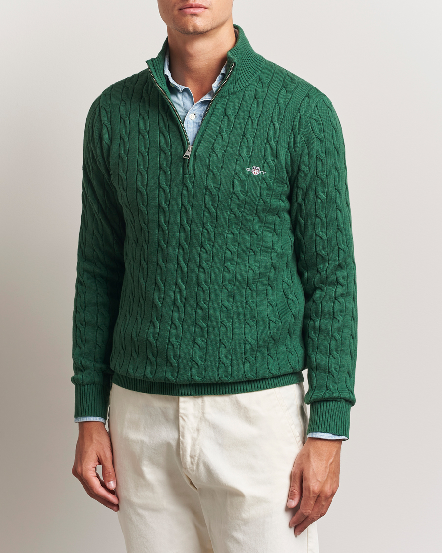 Heren | Truien | GANT | Cotton Cable Half Zip Forest Green