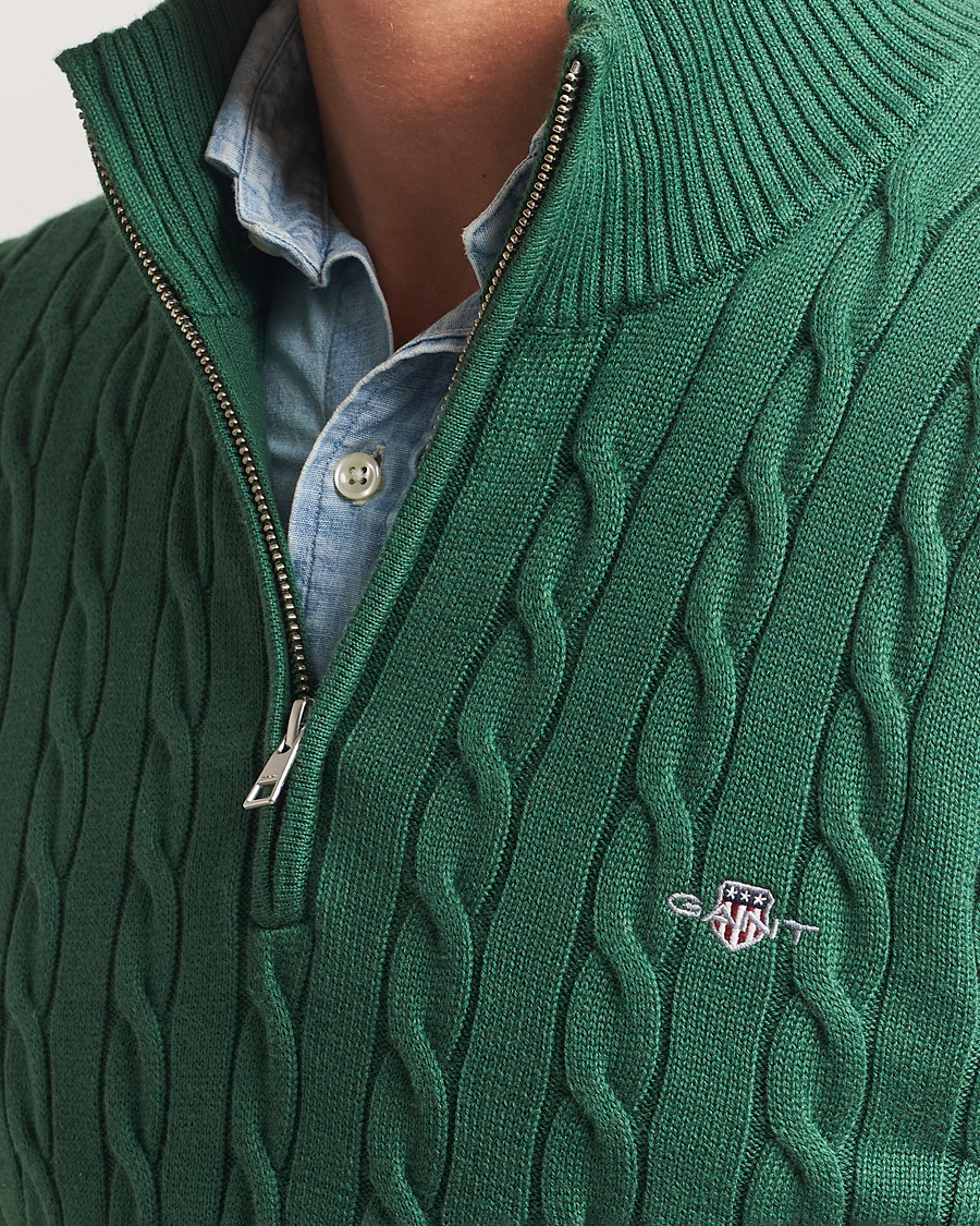 Heren | Truien | GANT | Cotton Cable Half Zip Forest Green