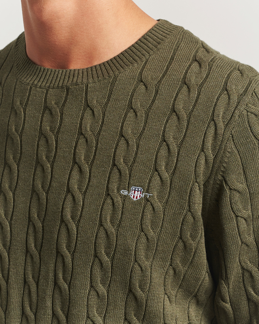 Heren | Truien | GANT | Cotton Cable Crew Neck Pullover Khaki Green Melange