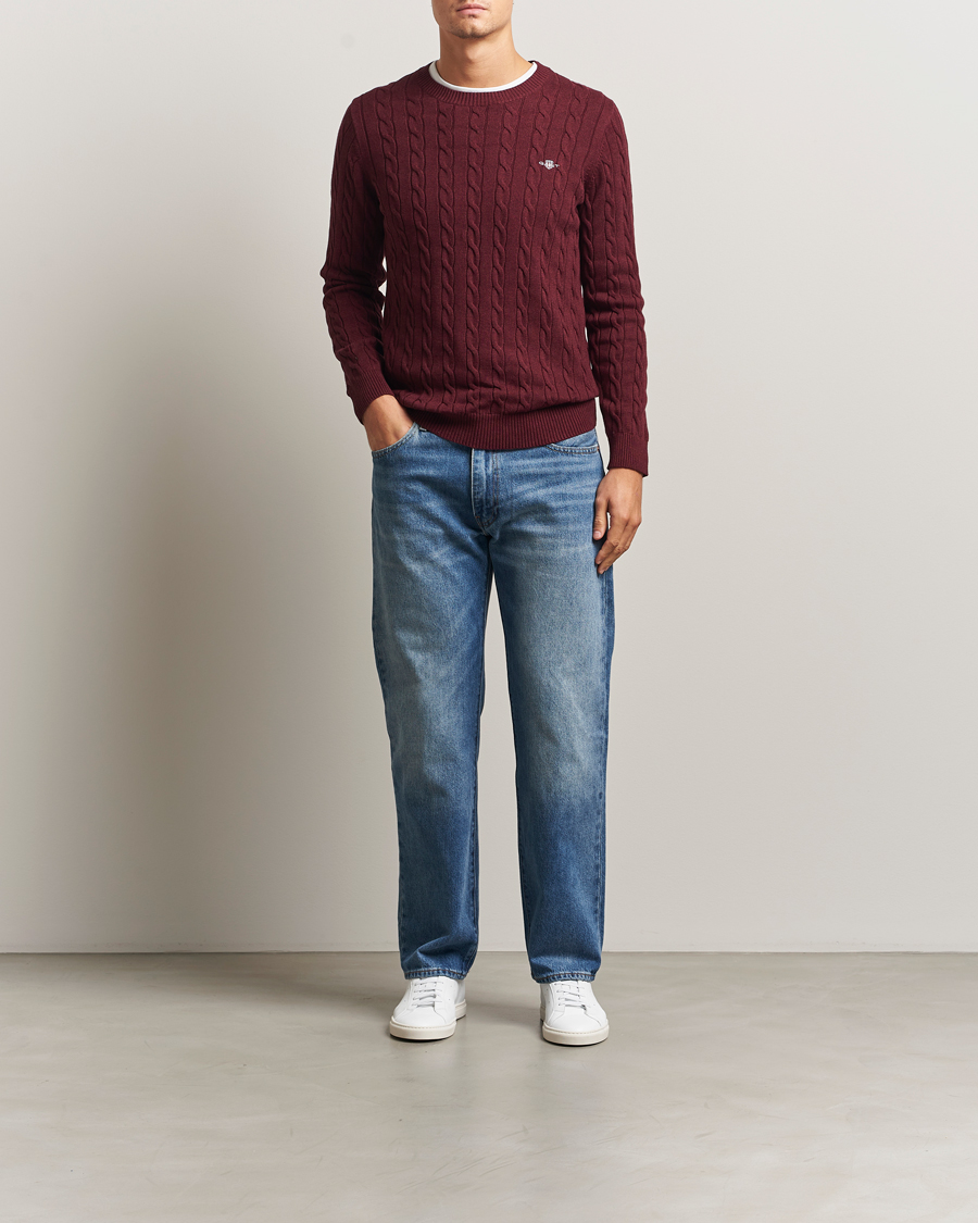 Heren | Truien | GANT | Cotton Cable Crew Neck Pullover Bordeaux Melange