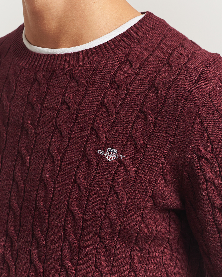 Heren | Truien | GANT | Cotton Cable Crew Neck Pullover Bordeaux Melange