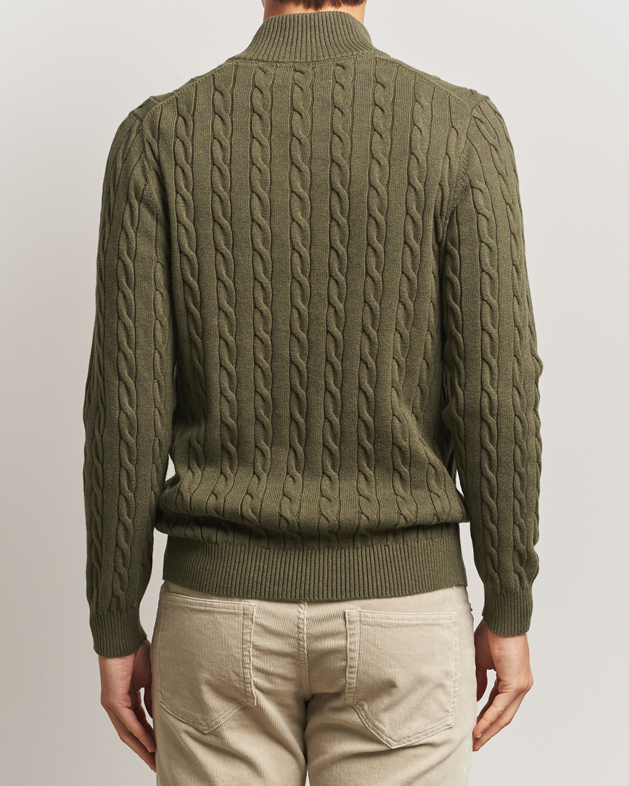 Heren | Truien | GANT | Cotton Cable Half Zip Khaki Green Melange