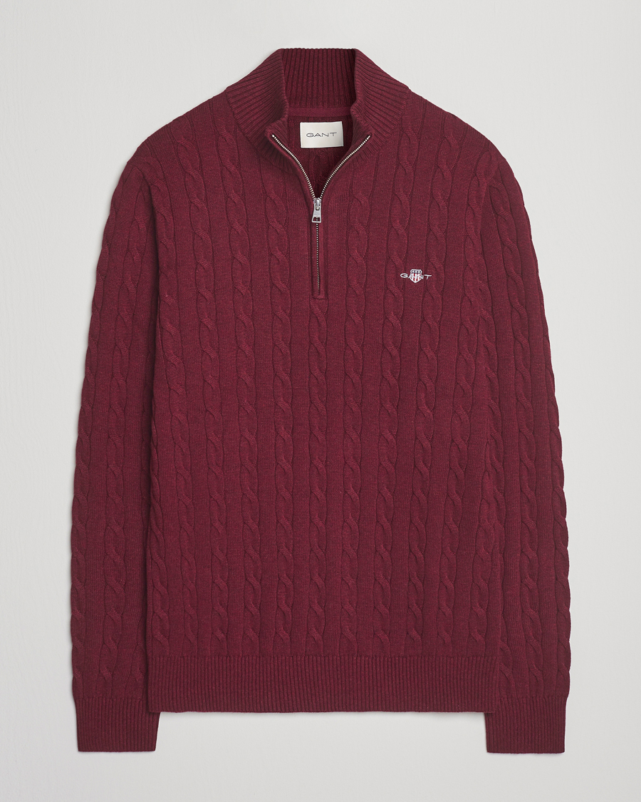 Heren | Truien | GANT | Cotton Cable Half Zip Bordeaux Melange